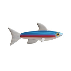 A Realistic 3d Rendered Neon Tetra Fish With Blue Red And Silver Stripes On A Transparent Background