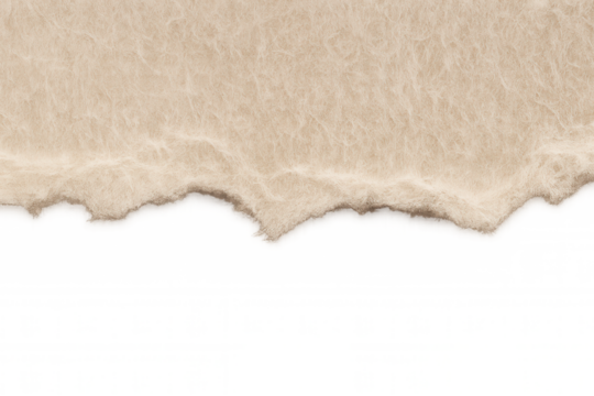 Torn beige paper edge creating a texture background with a fibrous, antique, or grunge appeal, transparent bottom