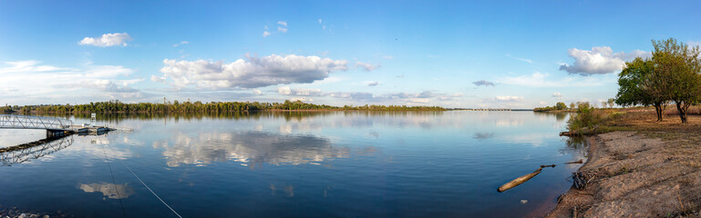 Panoramic view of the Alton Slough along the Mississippi River at the Audubon Center at Riverlands in West Alton, Missouri