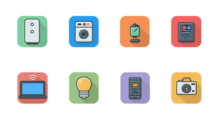 Vector Icon Set of Electronic Devices and Gadgets in Modern Flat Style Bright Colors