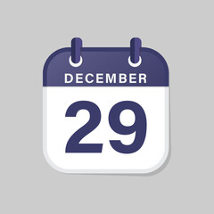 Simple Flat Calendar Icon Showing December 29th Date