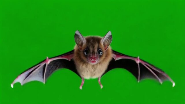 A bat with brown fur and translucent wings is shown against a vibrant green screen backdrop image bat green screen video