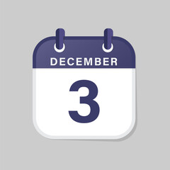 December third calendar icon flat vector illustration