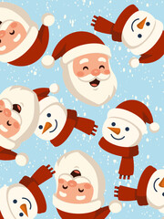 Christmas seamless pattern with snowman and Santa Claus background wallpaper 