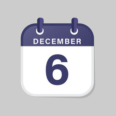 December sixth calendar icon flat vector illustration