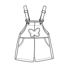 Illustration of Childrens Overalls with Butterfly Applique, Fashion Design.