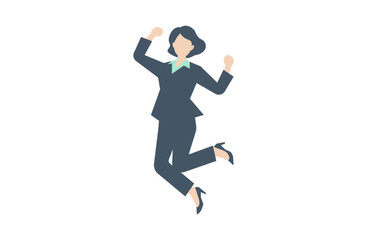 ジャンプするスーツ姿の若い女性