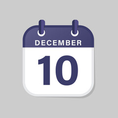 December tenth calendar icon flat vector illustration