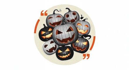 Black and white jack o lanterns illustration for halloween