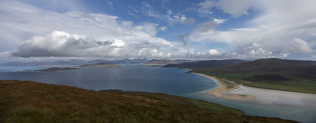 Scarista Beach and the Harris Hills from the summit of Ceapabhal, Isle of Harris, Scotland