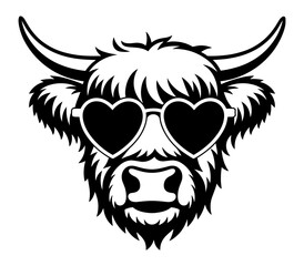 Obraz premium Highland Cow with Heart-Shaped Glasses