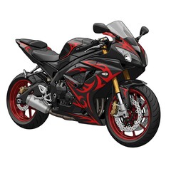 Black and red sport motorcycle with tribal graphics