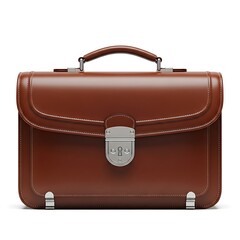 Brown leather briefcase with silver clasp and handle