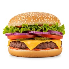Classic Cheeseburger with Lettuce Tomato Onion and Pickles