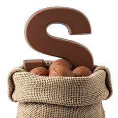 Chocolate letter S and walnuts in burlap sack image