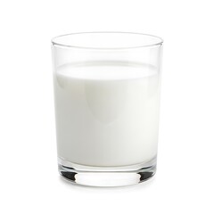 Clear glass filled with white milk on white background 1
