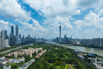 Obraz premium Guangzhou ,China - October 04,2025: Aerial view of landscape in Guangzhou city, China