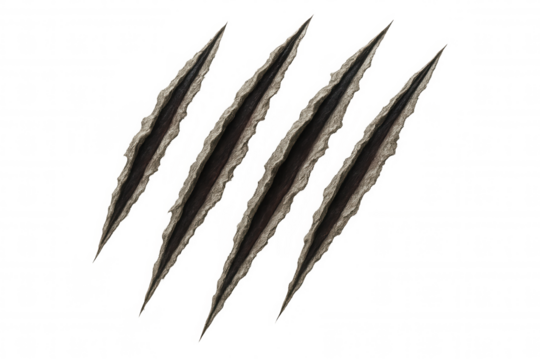 Claw marks ripping through surface, showing aggression, damage, and struggle with transparent background