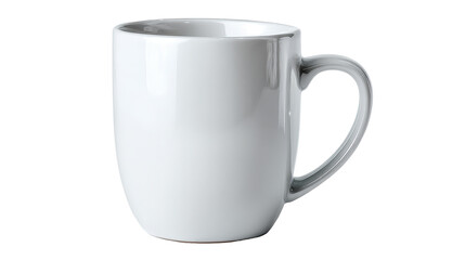 Obraz premium A clean, white ceramic mug with a handle stands isolated on a bright white background, casting a subtle shadow.