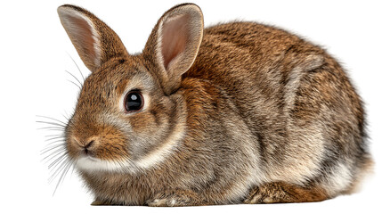 Obraz premium A cute brown rabbit sits attentively on a clean white background.