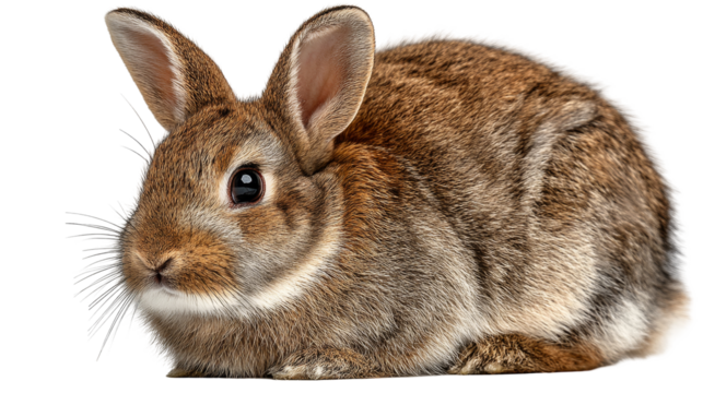 A cute brown rabbit sits attentively on a clean white background. - Powered by Adobe