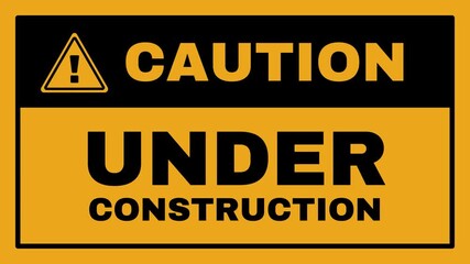 Caution under construction text animation with warning sign 4K resolution