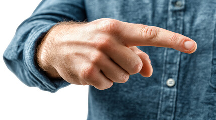 Obraz premium A person's hand with the index finger pointing forward, emphasizing a direction or choice.