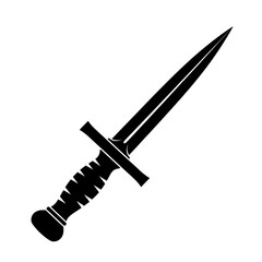 A black and white silhouette of a combat knife