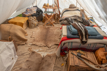 Interior of Miner's Tent, with Skins and Pelts