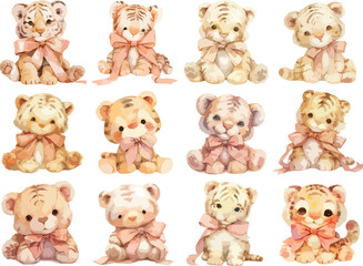 Watercolor Fluffy Baby Tigers Clipart