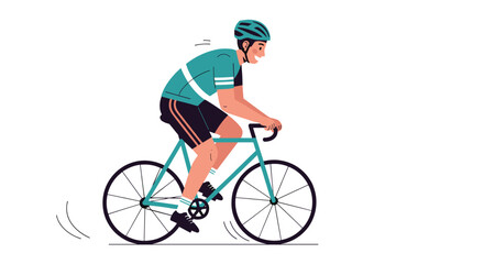 Fototapeta premium Smiling cyclist enjoying a ride, wearing a helmet and sporty gear, perfect for fitness blogs or active lifestyle promotions, showcasing health and vitality