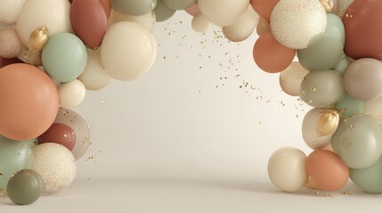 Elegant Balloon Arch with Neutral Colors and Gold Accents for Celebrations and Festive Occasions