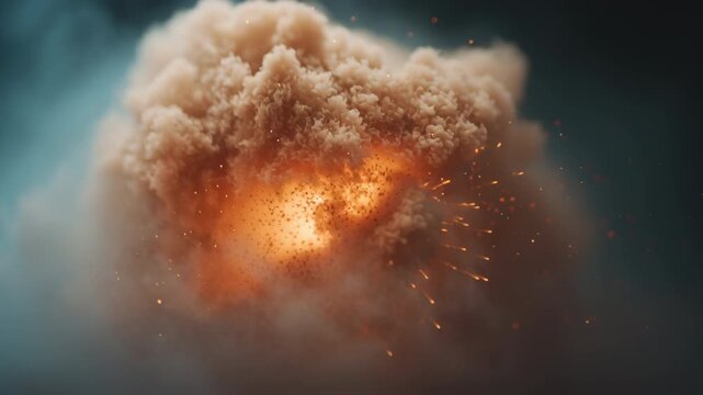 A dramatic cloud explosion emitting fiery sparks and smoke.