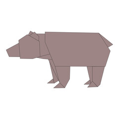 Origami-style vector animal representation of a bear. The bear is depicted in a geometric design with sharp angles and a minimalist color palette.