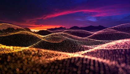 Golden Digital Waves at Sunset