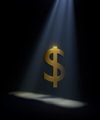 Dollar Sign under Spotlight in the Dark