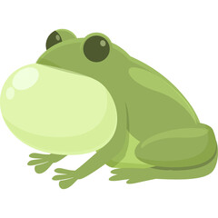 Green Frog With Large Swollen Throat Pouch In A Side View Pose Ready To Croak With A Transparent Background And Soft Lighting Ideal For Nature And Wildlife Illustrations