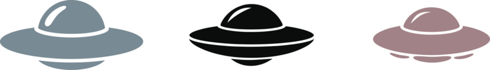 Unidentified flying object UFO vector icons representing alien spacecraft sighting
