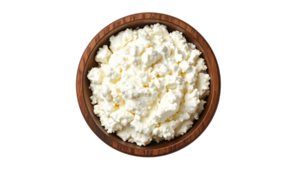 Kefir in Wooden Bowl – Probiotic Fermented Drink. Isolated Transparent Background.