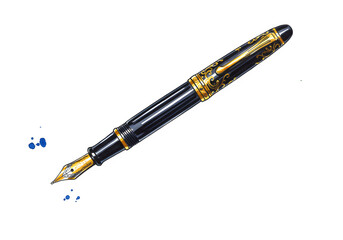Naklejka premium Elegant fountain pen on a watercolor backdrop for art, isolated on white or transparent background. PNG