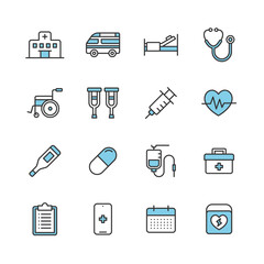 病院・医療系の線画アイコンセット（カラー）