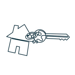 miniature house hanging with keys chain in continuous line drawing doodle