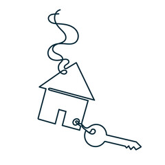 miniature house hanging with keys chain in continuous line drawing doodle