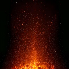 Fototapeta premium Fiery digital abstract background with bright orange and red glowing sparks rising dynamically over burning embers, conveying powerful energy and heat.