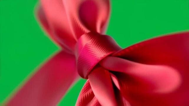 Red ribbon bow rotating on a green screen for festive occasions