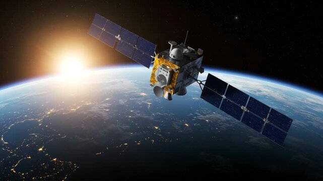 Dual-Wing Satellite Flying Over Earth&rsquo;s Atmosphere