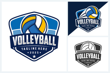 Volleyball logo design vector, volleyball tournament sport emblem logo, volleyball team emblem logo design vector illustration