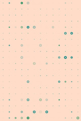 Abstract seamless pattern with small gears and dots in green and teal colors on a soft peach background, representing technology and engineering.