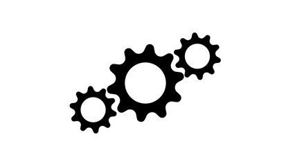 Three interlocking black gears symbolizing teamwork collaboration and mechanical engineering concepts
