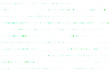 Abstract digital background with glowing green and teal X marks and dots forming horizontal lines, creating a futuristic tech pattern